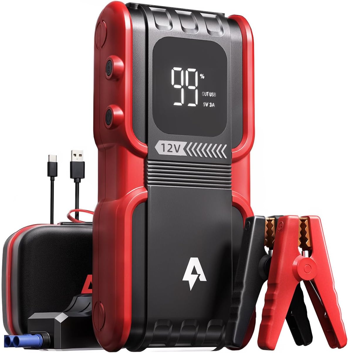Car Jump Starter 4000A Peak 20000mAh (Start 8L Gas Engine or up to 7L Diesel Engine) Battery Charger Automotive, 12V Car Jumper, Power Bank Power Pack with Quick Charge Type-C Ports, Ep-166