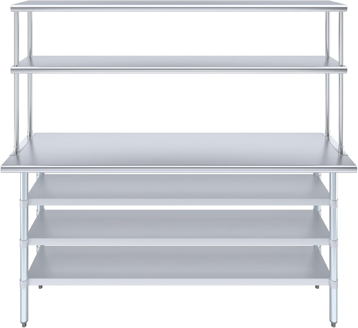 Amgood 18" x 72" Stainless Steel Work Table with 3 Shelves and 12" Wide Double Tier Overshelf | Metal Kitchen Prep Table & Shelving Combo | NSF