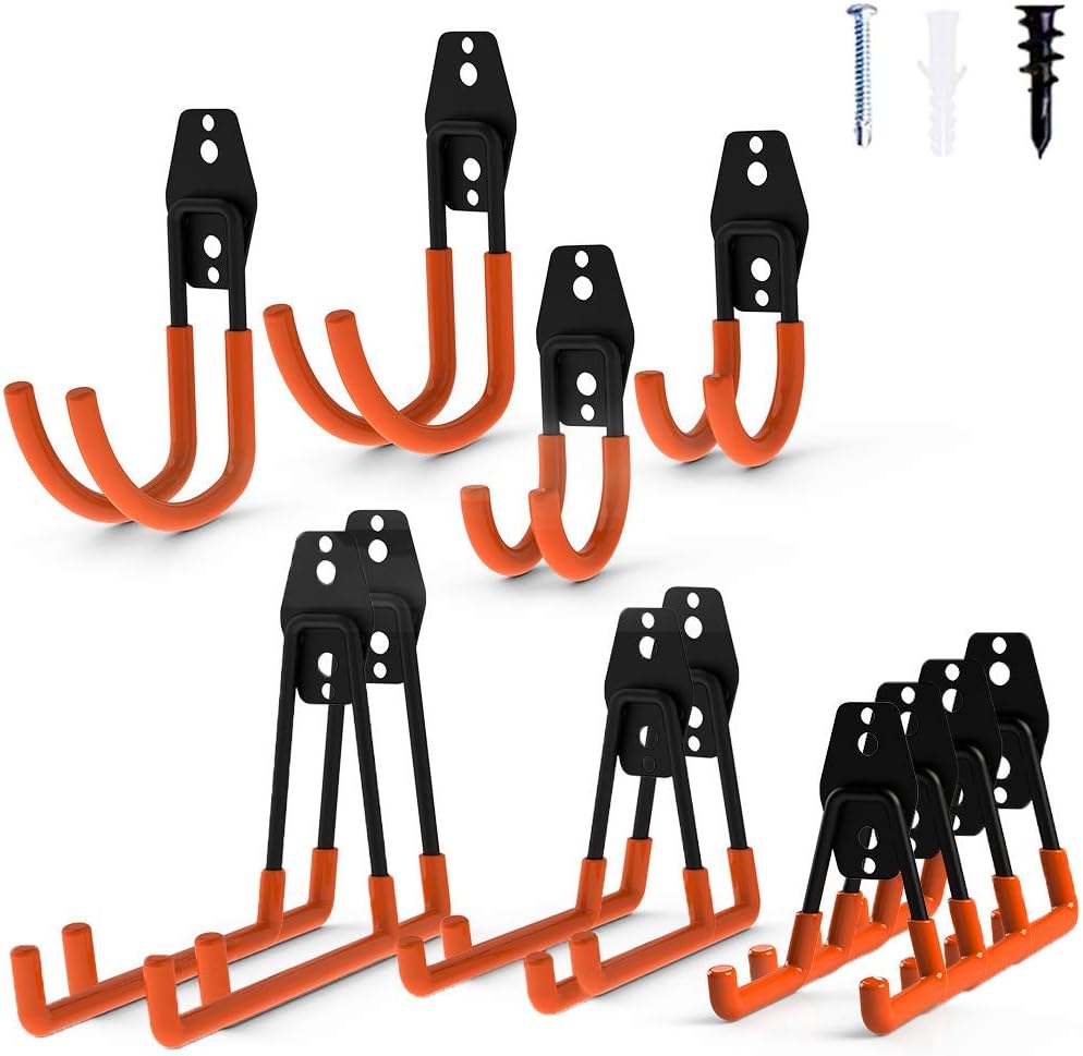 Intpro 12pack Steel Garage Storage Utility Double Hooks Organizer Heavy Duty Wall Mount Tool Holder for Organizing Power Tools Ladders Bulk Items