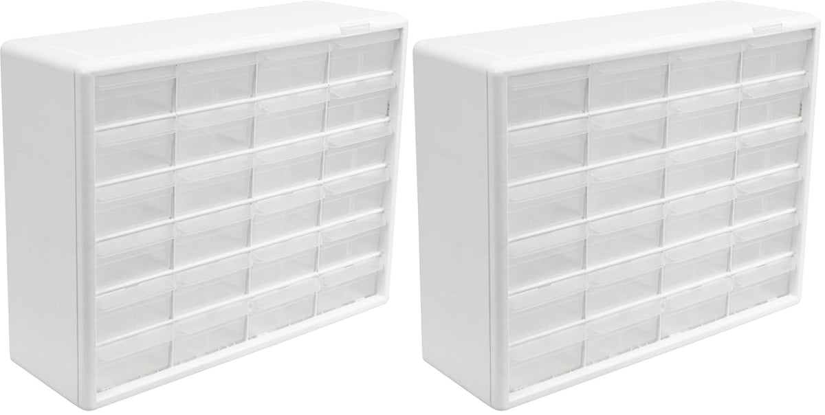 Akro-Mils 24-Drawer Plastic Drawer Storage Cabinet for Garage Organization, Bead Organizer, Building Bricks Storage, Teacher Toolbox, Makeup Organizer, 20-Inch W x 6-Inch D x 16-Inch H, 10124 White