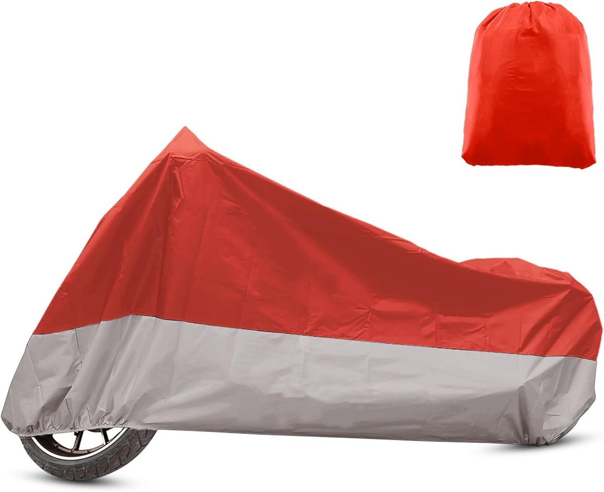 X AUTOHAUX Motorcycle Cover for Harley Davidson for Honda for Suzuki All Season Weather Waterproof Sun Motorbike Cover Fits Up to 78.74'' Motorcycles Vehicle Cover M Red Silver Tone