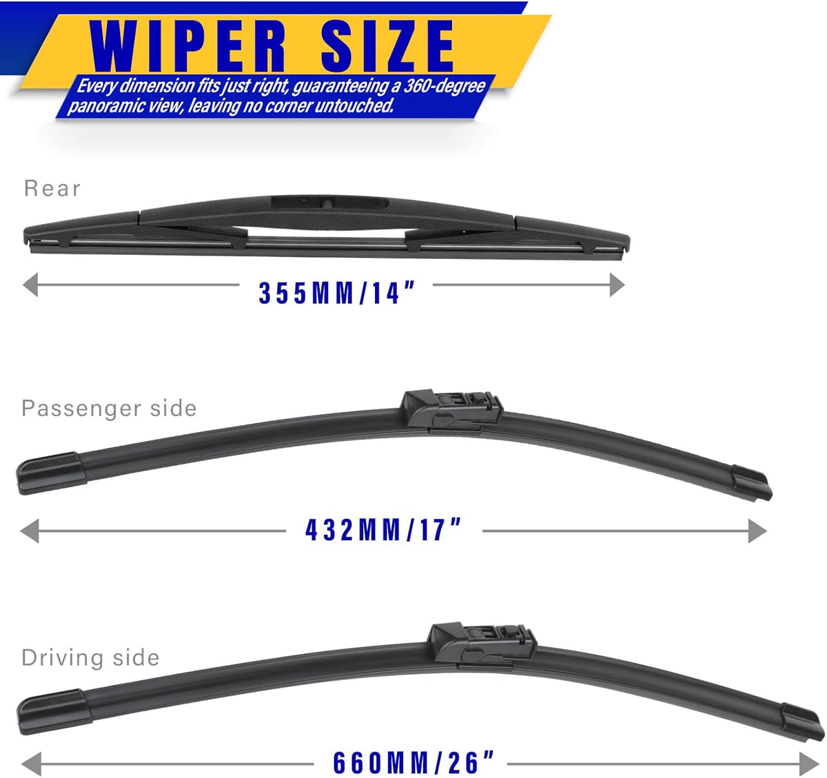 3 wipers Replacement for 2019-2023 2024 Subaru Forester, Windshield Wiper Blades Original Equipment Replacement - 26"/17"/14" (Set of 3)