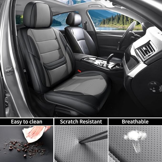 Car Seat Covers Full Set Fit for Buick Verano 2012-2017, Premium Faux Leather Waterproof Car Seat Protectors with Lumbar Support, Breathable Anti-Slip Easy to Install(Black&Gray,Full Set)