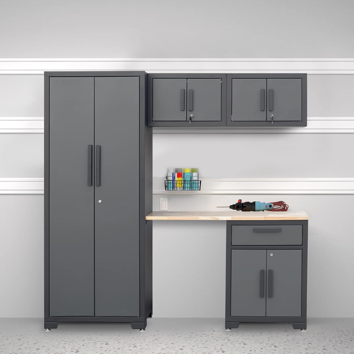 Torin Cabinet System Garage Storage Set, Black/Grey, AGPZC30121002B-1