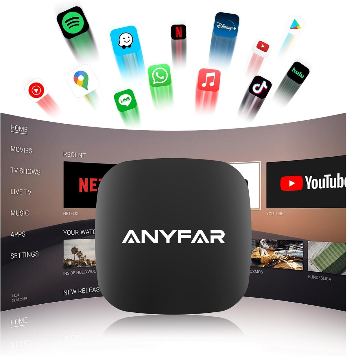 AI 7 Wireless CarPlay Adapter Android Box with YouTube Netflix TikTok Disney+, Play Store(for App Download), Supports TF Card & USB Drive, USB/Type-C, Fits for Built-in Wired CarPlay Car (32GB)