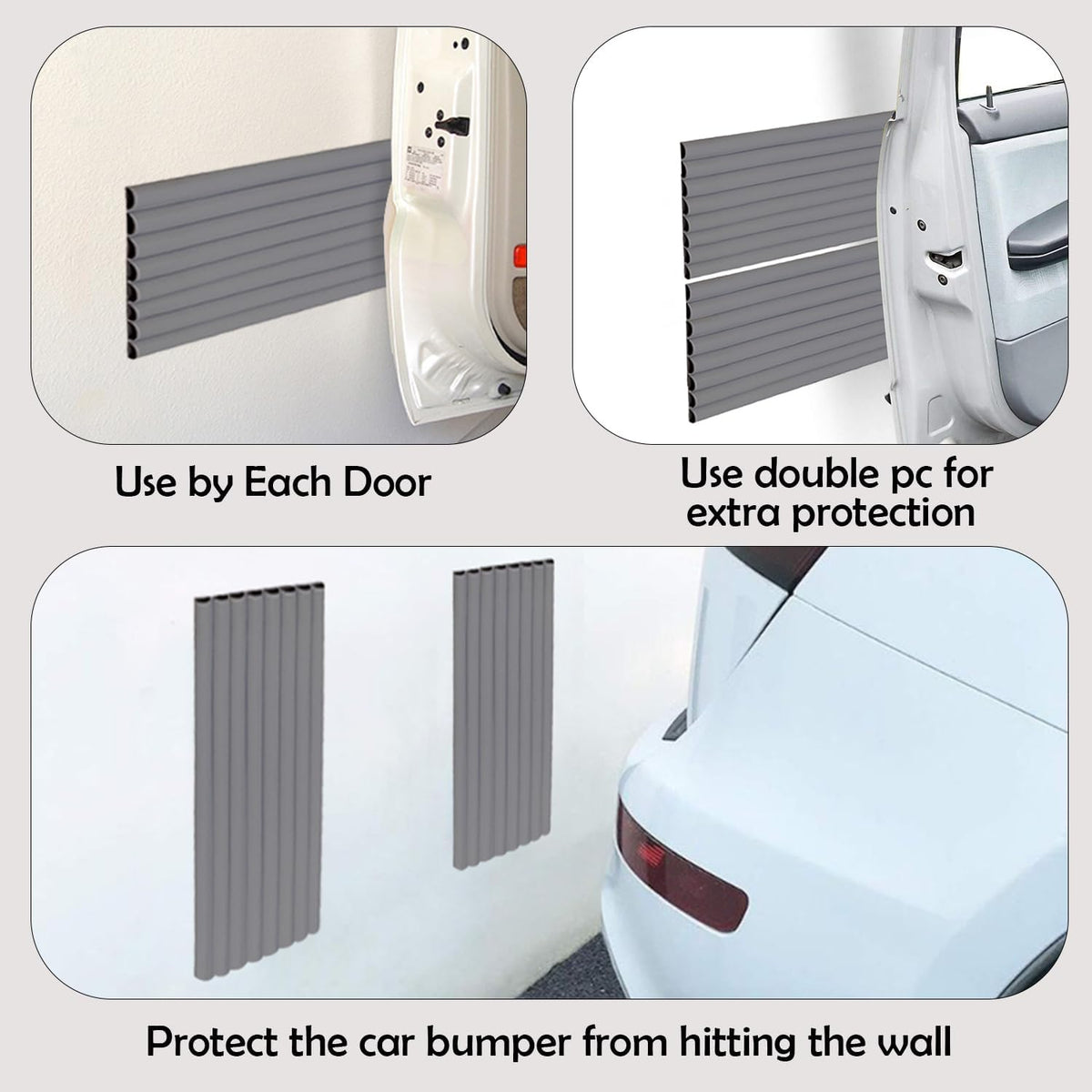 Rubber Bond Garage Wall Protectors 8 Pack - 4x15 Inches Strong Self-Adhesive Rubber Bumper Protectors for Garage Walls - Anti-Scratch and Waterproof (Grey)