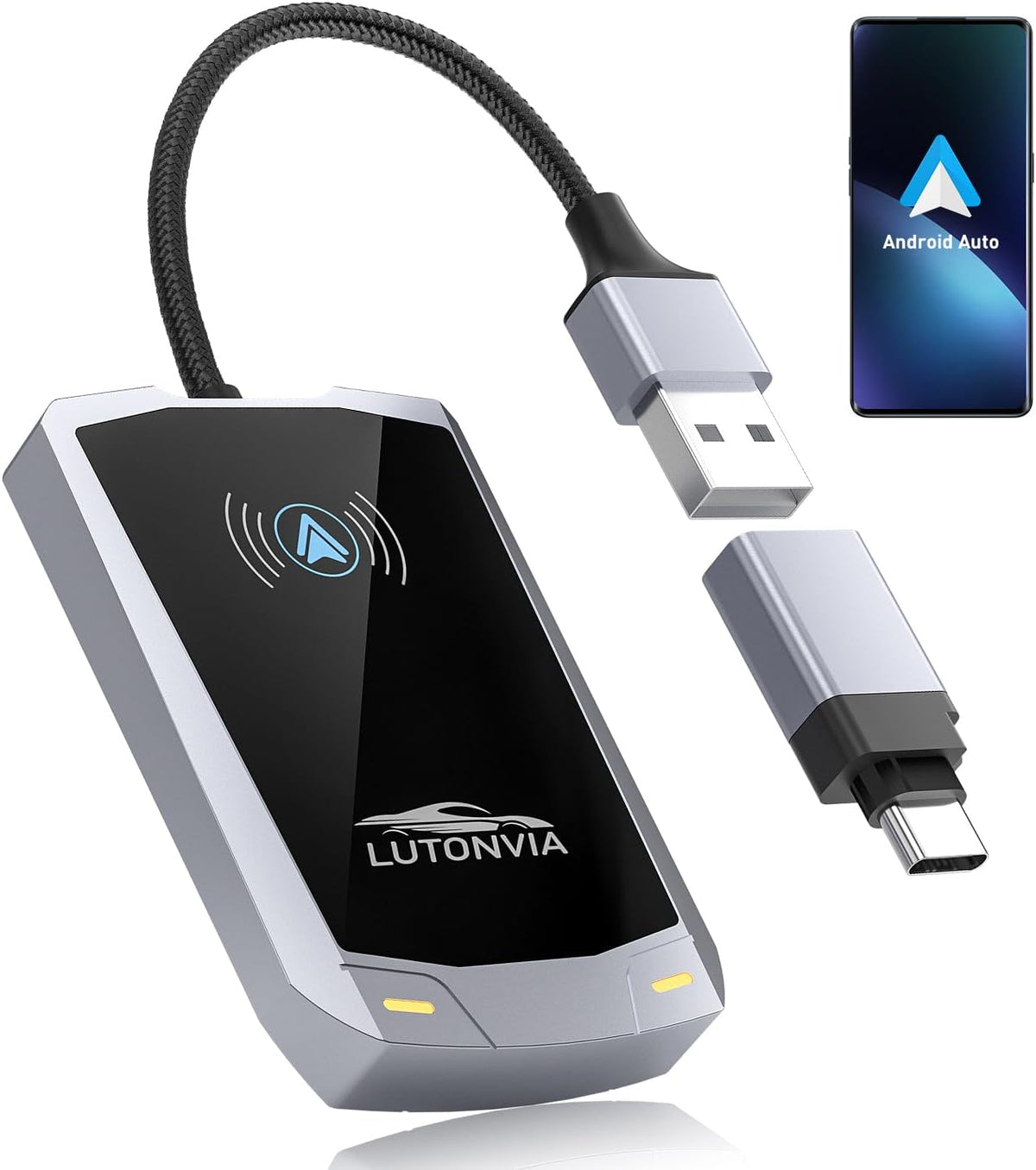 Android Auto Wireless Adapter with NFC, 2024 Upgraded Android Auto Dongle, Low Latency, 5.8GHz Wifi, Plug & Play Converts Wired to Wireless for Android 11+ & Cars with Factory Wired Android Auto