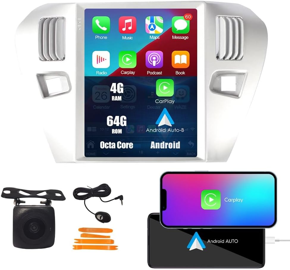 Kunfine Tesla Style Car CarPlay Android Auto Navigation Stereo GPS Radio Reverse Camera 9.7" IPS Touchscreen Headunit Tablet Media Player For Peugeot 301 2013-2022 if Applicable Octa Core 4G+64G Basic