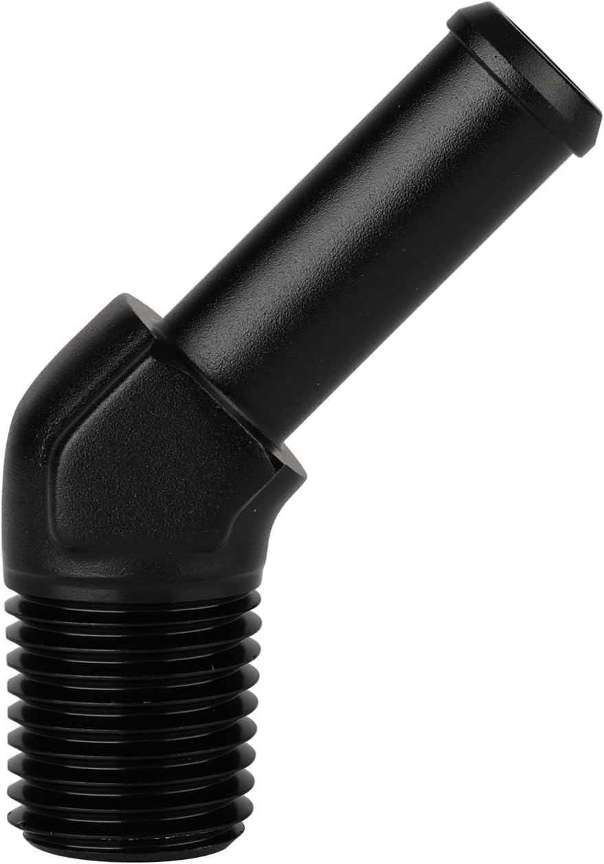 1/4 NPT Male to 3/8" Hose Barb Fitting Adapter 45 Degree Elbow Aluminum Black