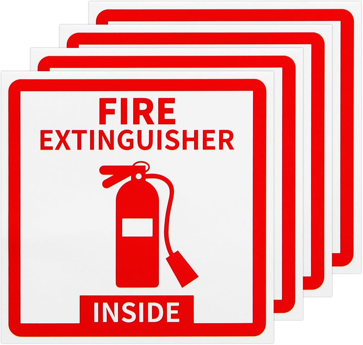 Madrigal Fire Extinguisher Inside Sticker Sign,4Pack 3x3" Self-Adhesive Vinyl, Weatherproof & UV Protected for Cars, Trailers, Rv's, Trucks and Vehicles, Red on White