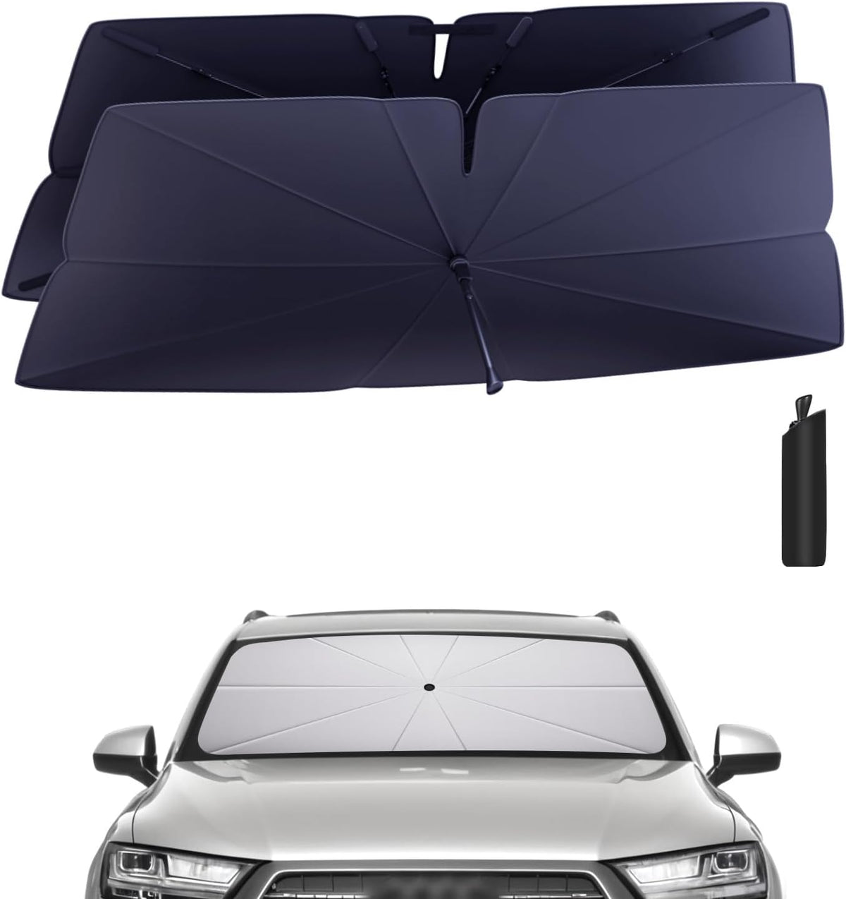 Windshield Sun Shade Umbrella: Custom Fit for 2016-2019 Audi Q7 Premium, Premium Plus, Prestige, TDI, TFSI, e-tron (Type 4M) - Double Thickened Foldable Front Window Sunshade, UV & Heat Protection