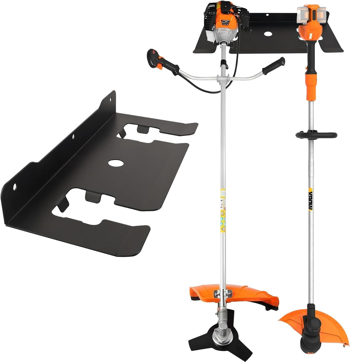 MUTUACTOR Heavy Duty Weed Eater Hanger,Large Opening Garage Organizer Weedeater Rack Wall Mount,Space-Saving Garden Grass Weed Trimmer Rack 2 Slots for Holding Heavy Tools in Shed,Yard or Garden