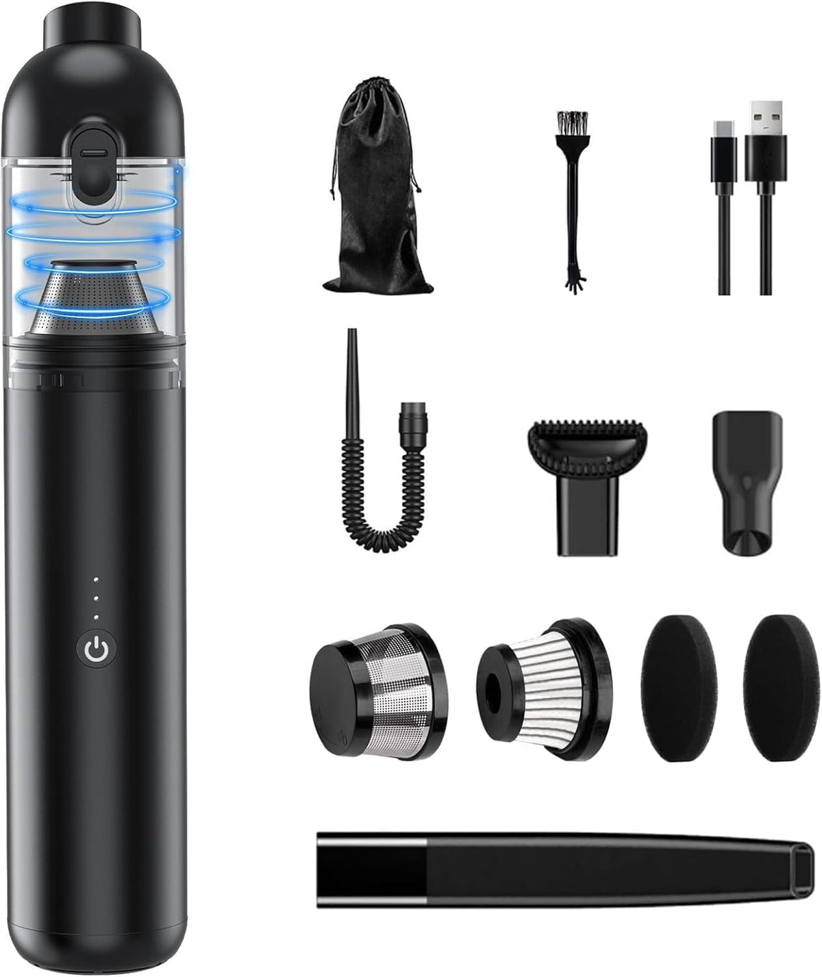 Car Vacuum Portable Cordless, 4-in-1 Handheld Vacuums Cordless, 16,000PA Strong Suction Portable Vacuum for Car, One-touch to Empty, Lightweight Air Dust Buster for Travel, Office, Pet Hair & Home