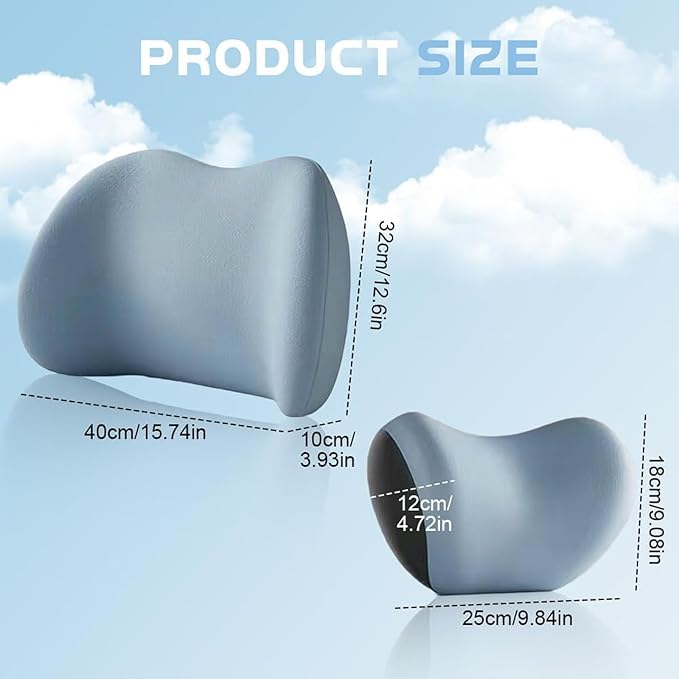 Headrest Lumbar Pillows Car Seat for Ford F150 2011-2025, Ergonomic Neck Back Support Cushion, Comfortable Breathable Washable Cover, Memory Foam, Blue