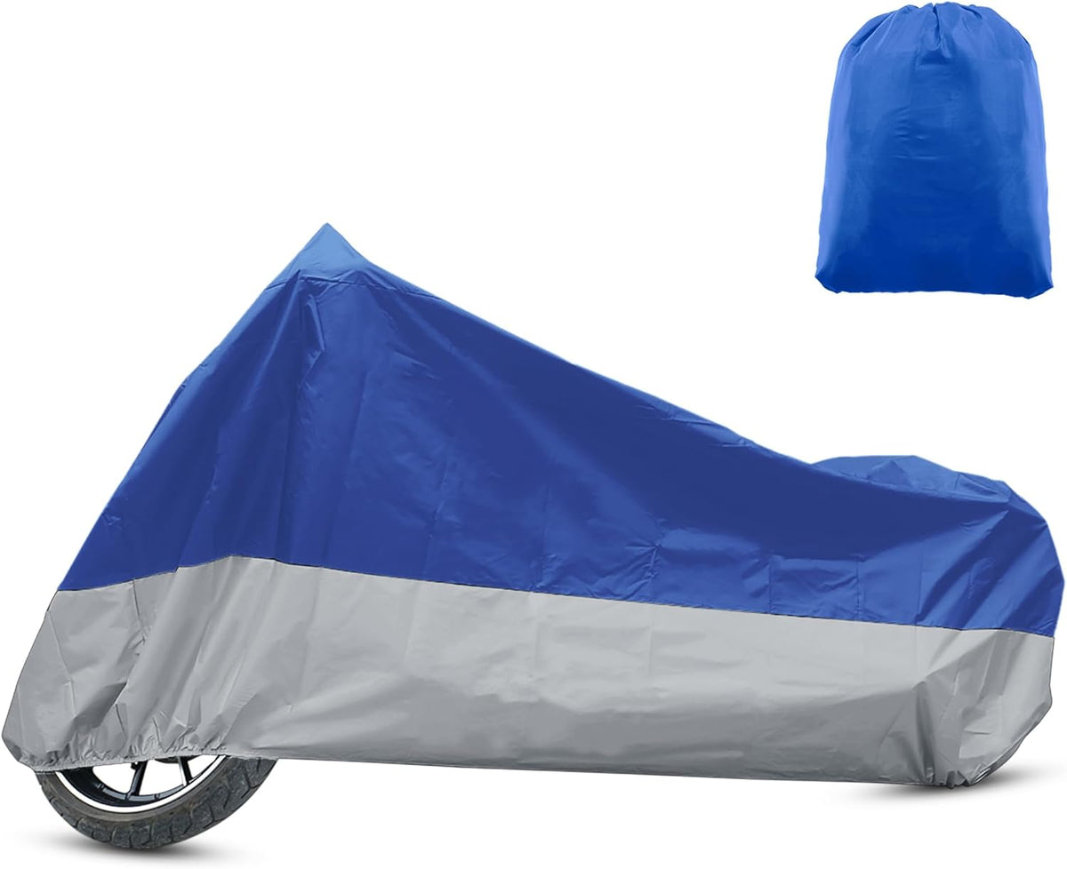 X AUTOHAUX Motorcycle Cover for Harley Davidson for Honda for Suzuki All Season Waterproof Sun Outdoor Protection Motorbike Cover Fits Up to 104.33'' Motorcycles Cover XXL Blue Silver Tone