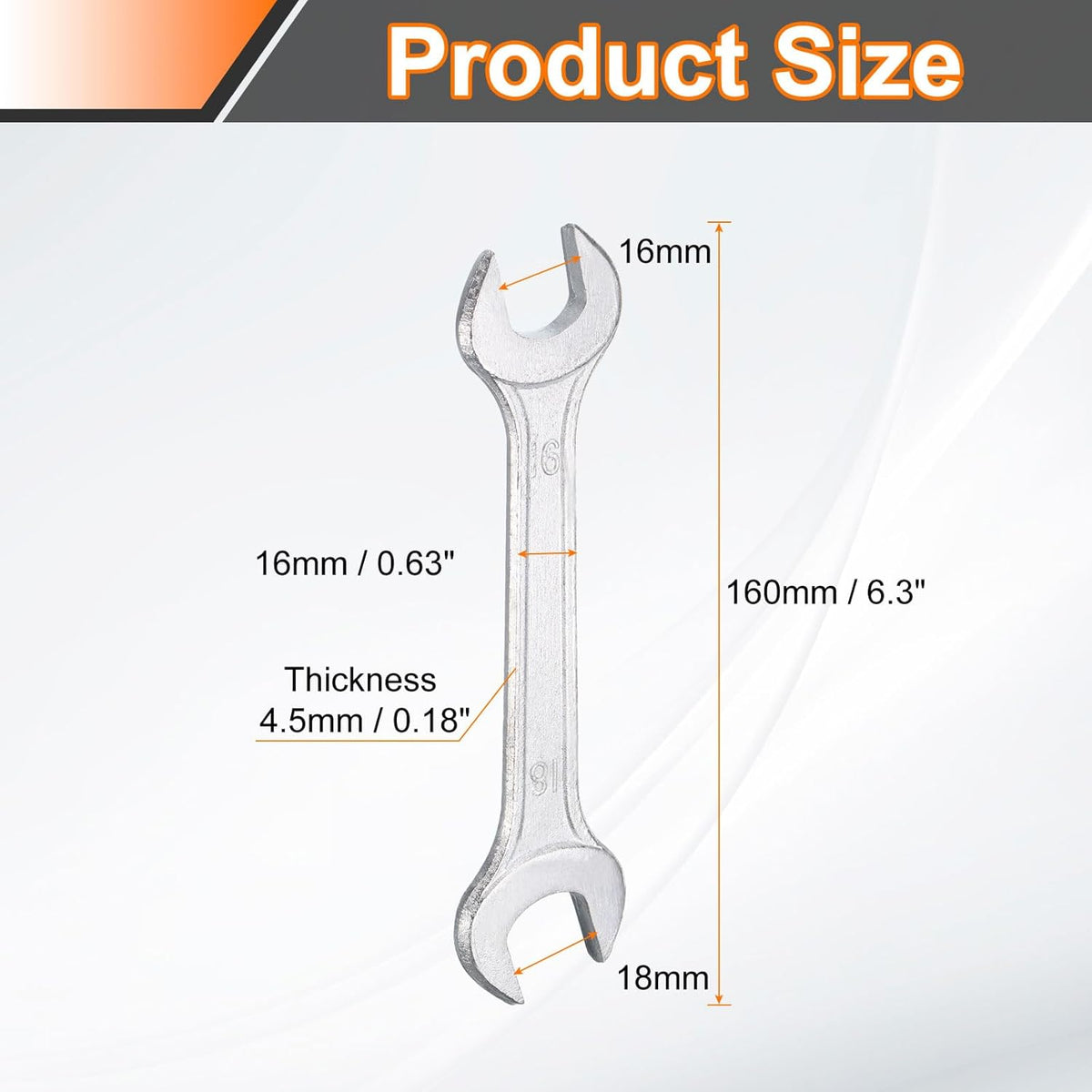 HARFINGTON Double Open End Wrench 16mm x 18mm Metric 15 Degree Offset Angle Small Flat Head Wrench Galvanizing Open Ended Spanner for Automotive Repair Furniture Assembly