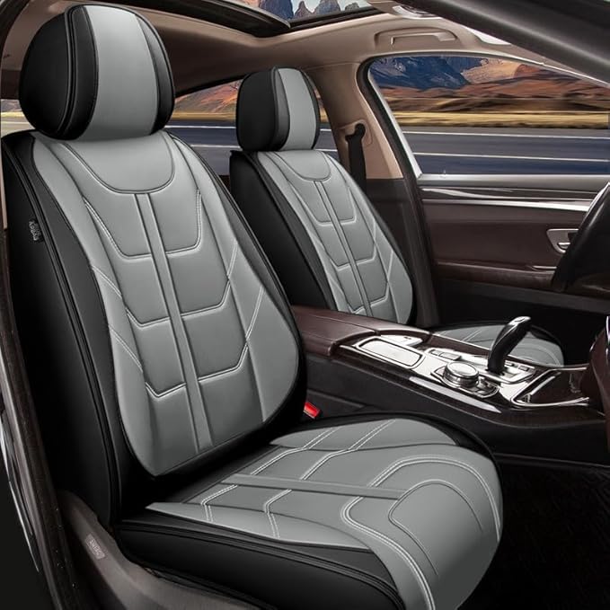 TTX LIGHTING Car Seat Covers fit for Honda Pilot 2005-2016 Full Set: Premium Leather Automotive Seat Cover with Airbag Compatible Waterproof (5 Seats, Black & Gray)