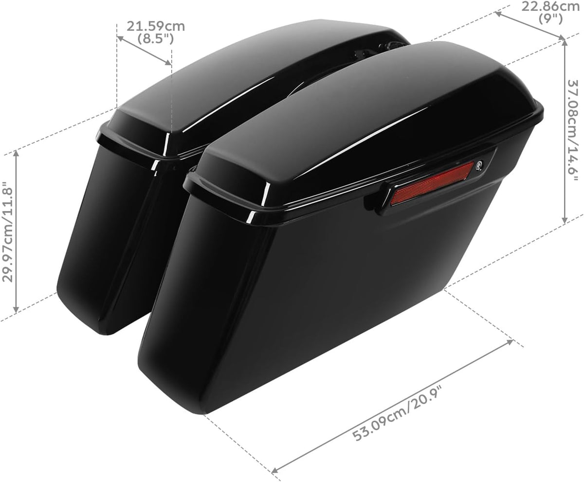 Green-L Vivid Black Hard Saddlebags with Black Latch Keys Liners Fit for Harley Touring Road King Street Glide Electra Ultra Classic 2014-2024