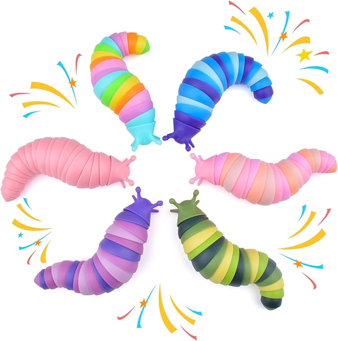 Cevei Cevoce Sensory Slug Fidget Toys for Adults & Kids - 6Pc Cute Autism Sensory Toy Set for Autistic Children, Ages 3+, (5.8 Inch)