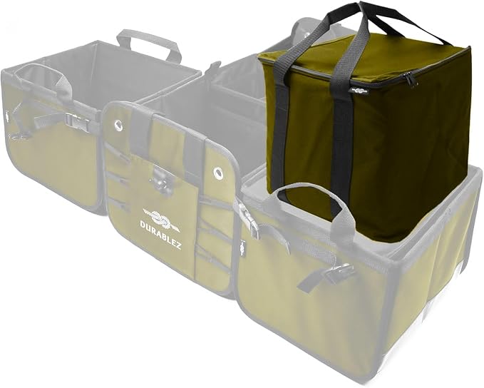 Thermal Cooler for Car Trunk – Insulated Bag for Camping, Road Trips, Groceries, Leak-Resistant, Fits Modular Organizers – Military Green