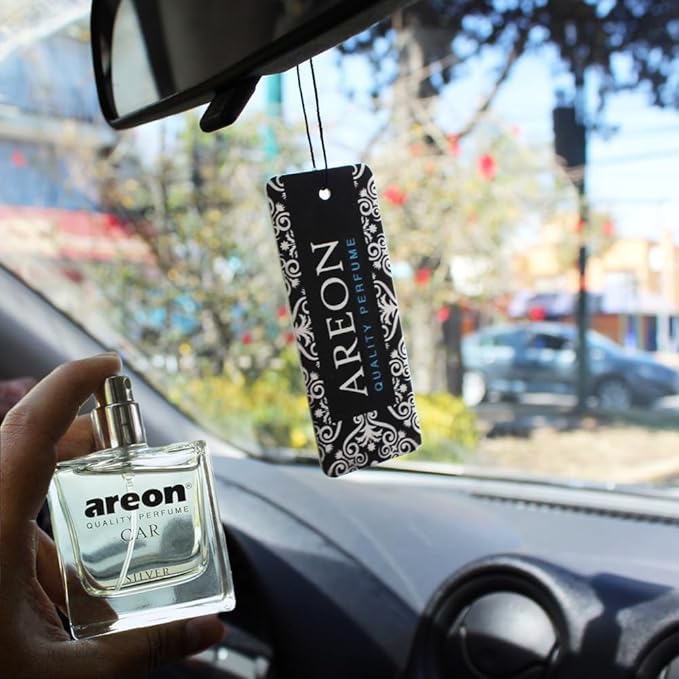 AREON Car Perfume 1.7 Fl Oz. (50ml) Glass Bottle Cologne Air Freshener for Cars, BLACK