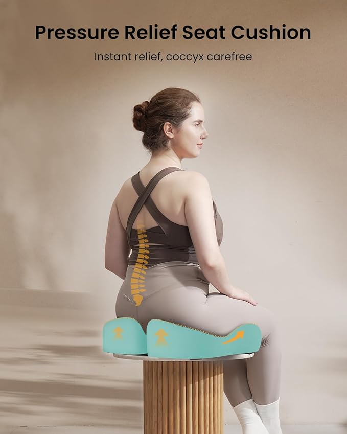 ProtoArc Extra Large Seat Cushions for Office Chairs, Ergonomic Memory Foam Seat Cushion for Home, Extra Cover, Car Seat Cushions for Driving, Pressure Relief Pad for Sciatica - Mint Green