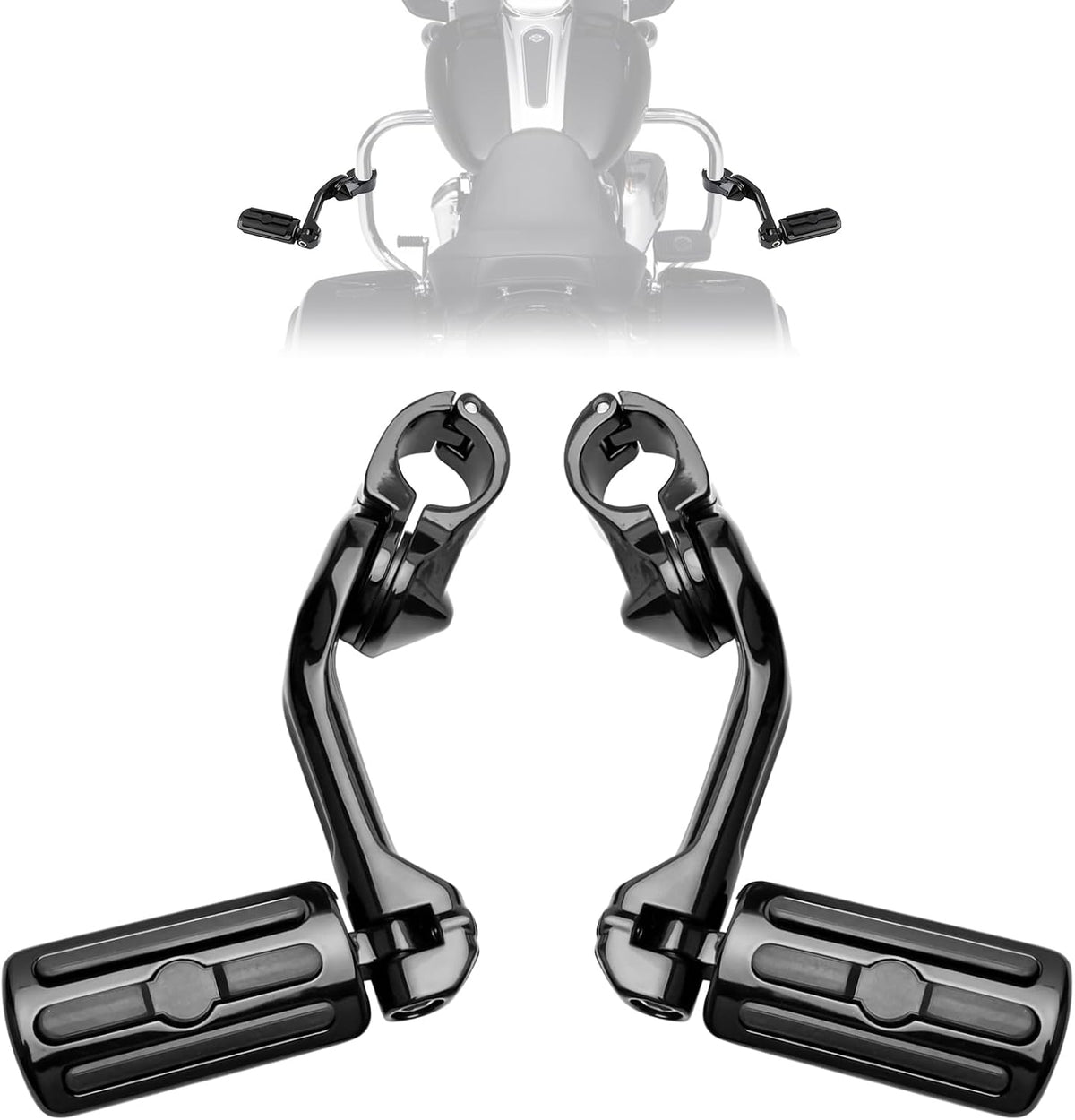 Motorcycle Adjustable Highway Pegs,1.25" Highway Foot Pegs for Harley Davidson Touring Road King Road Glide Street Glide Electra Glide Dyna Sportster Softail fits 32mm Engine Guard, Black