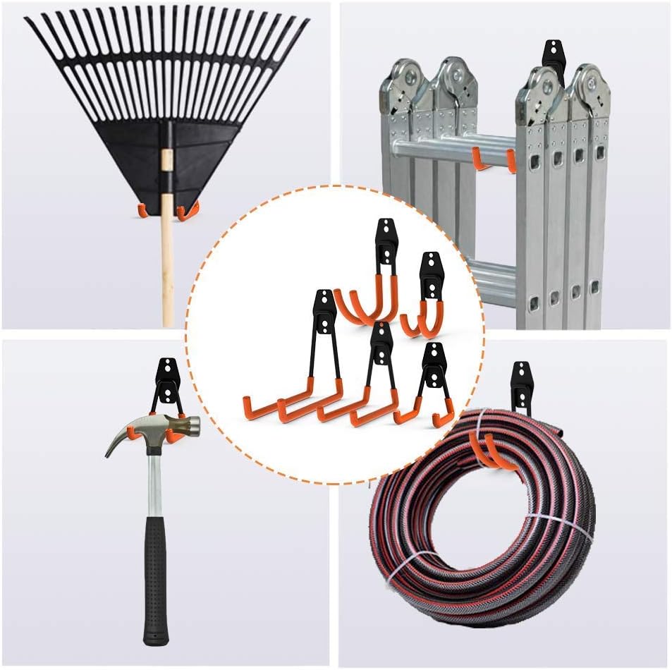 Intpro 12pack Steel Garage Storage Utility Double Hooks Organizer Heavy Duty Wall Mount Tool Holder for Organizing Power Tools Ladders Bulk Items