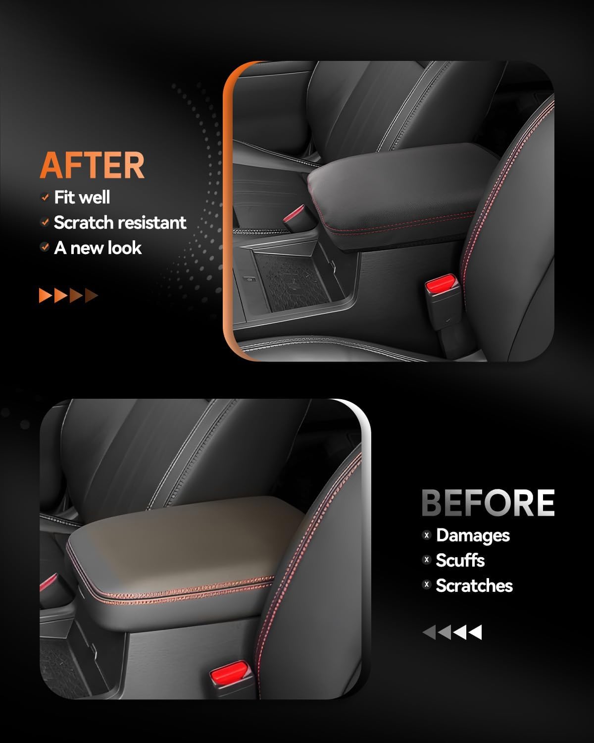 CDEFG for Nissan Frontier 2022-2025 Center Console Cover Armrest Box Cover for Frontier (S, SV, SL, Pro-X, Pro-4X) 2022 2023 2024 2025 Accessories Console Arm Rest Protector Red Line