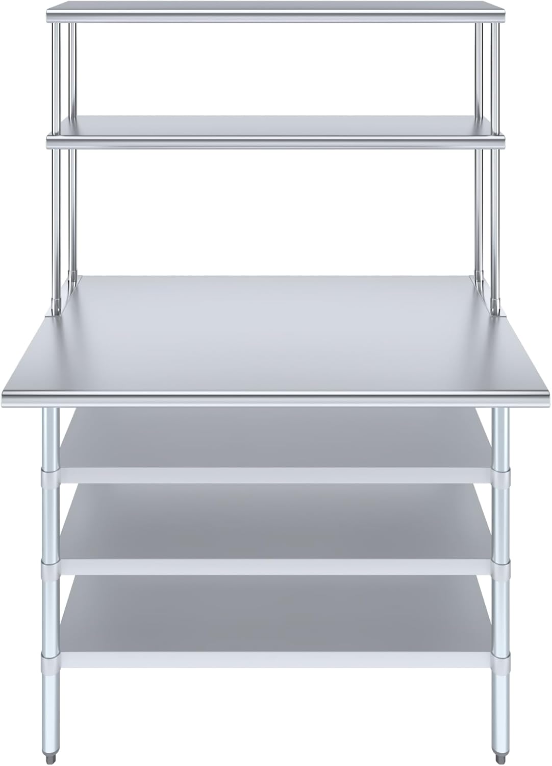 Amgood 30" x 48" Stainless Steel Work Table with 3 Shelves and 12" Wide Double Tier Overshelf | Metal Kitchen Prep Table & Shelving Combo | NSF