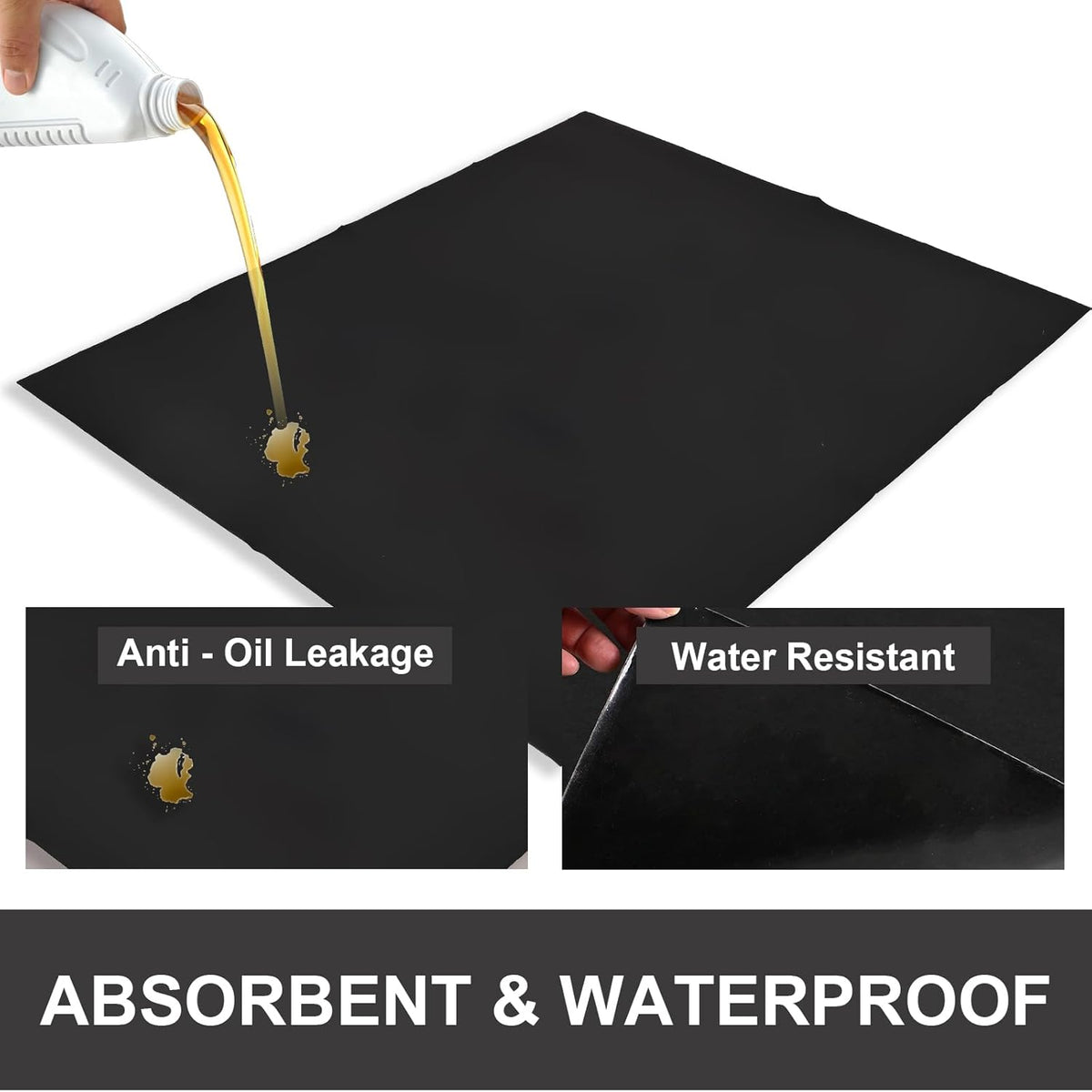 AAIN Oil Spill Mat (29" x 36"), Garage Floor Mat, Absorbent Oil Pad, Premium Maintenance Mat, Waterproof, Protect Garage Surface from Spill & Stain, Reusable, Washable, Durable, Black