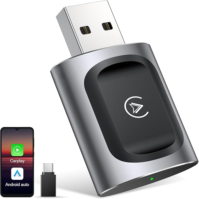 AuroraLink JC015 Wireless CarPlay & Android Auto Adapter - 2-in-1 Plug and Play Mini Dongle, Stable & No Delay Wireless USB Adapter for iPhone/Android Cars, with Dual-Band WiFi & Bluetooth 5.2