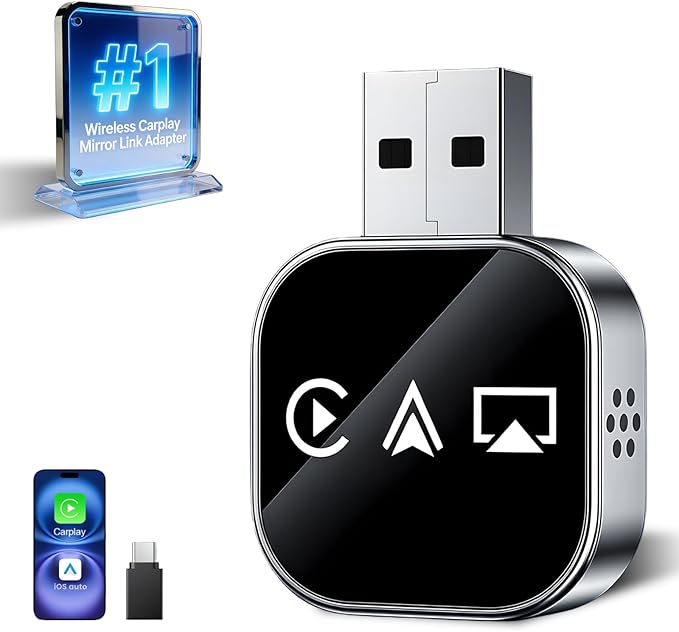 Wireless Carplay Mirror Link Adapter for Apple 3 in 1 Bluetooth Mirroring iOS Phone to Car Screen Adapter 2026 Wired to Wireless Portable USB Car Play Screen Connector for iPhone to Watch Movies