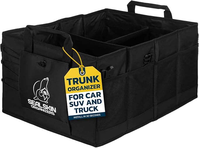 Seal Skin Covers Trunk Organizer for SUV, Car & Truck - Premium Heavy Duty and Collapsible with 3 Adjustable Sizes - Lightweight and Portable Storage Organizer - Easy to Use and Install in Any Vehicle