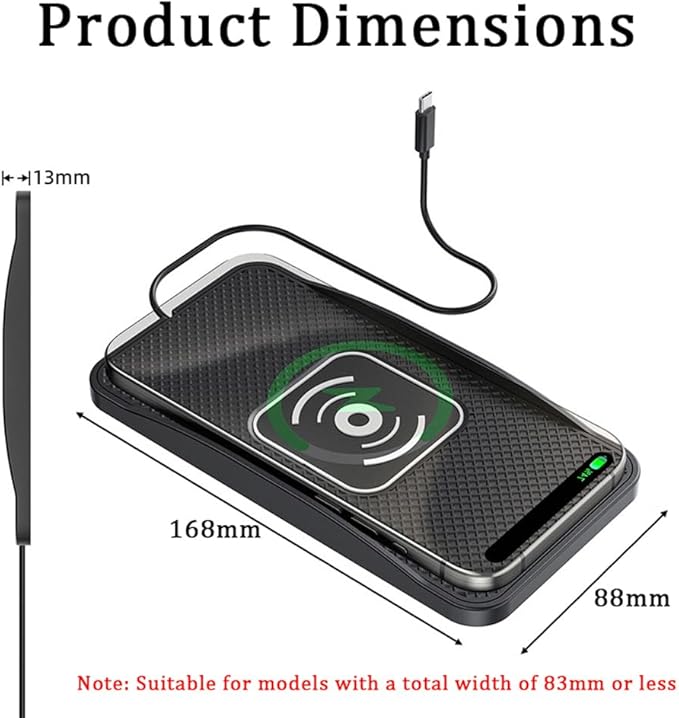 Wireless Car Charger Pad for Lincoln MKX 2007-2018, Type-C/USB 20W Car Wireless Charger Non-Slip Phone Charging Pad Car Accessories,A 30cm Cable Type-C Plug