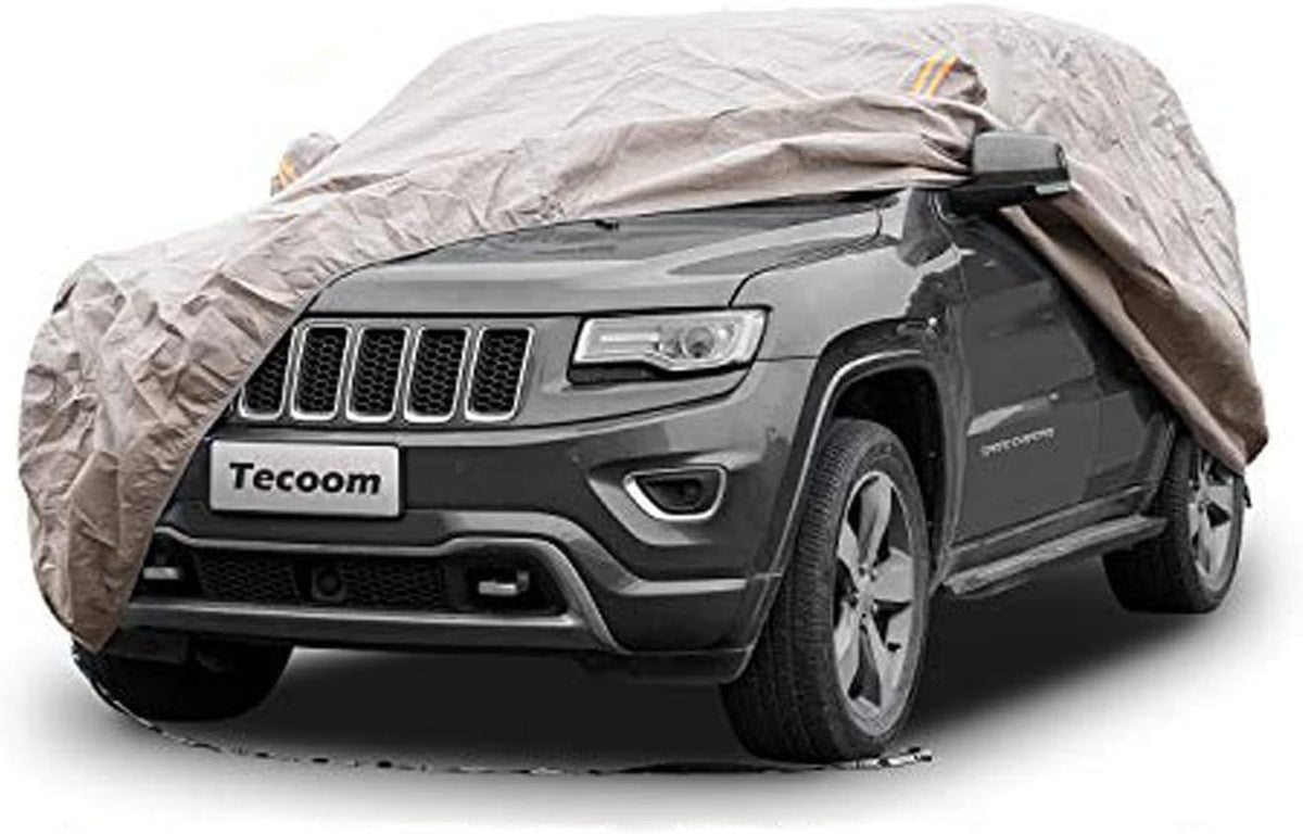 Tecoom Thick Shell Super Breathable Waterproof Windproof Snow Sun Rain UV Protective Outdoor All Weather SUV Car Cover Fit 206-215 Inches Full-Size SUV