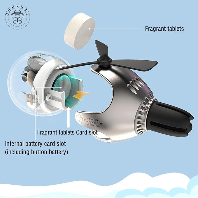 2 Pcs Pilot Car Air Freshener, Cute Duck Car Vent Clip Air Freshener Automotive Air Outlet Fan Diffuser, Automotive Interiors Vent Decoration (Silver+Red)