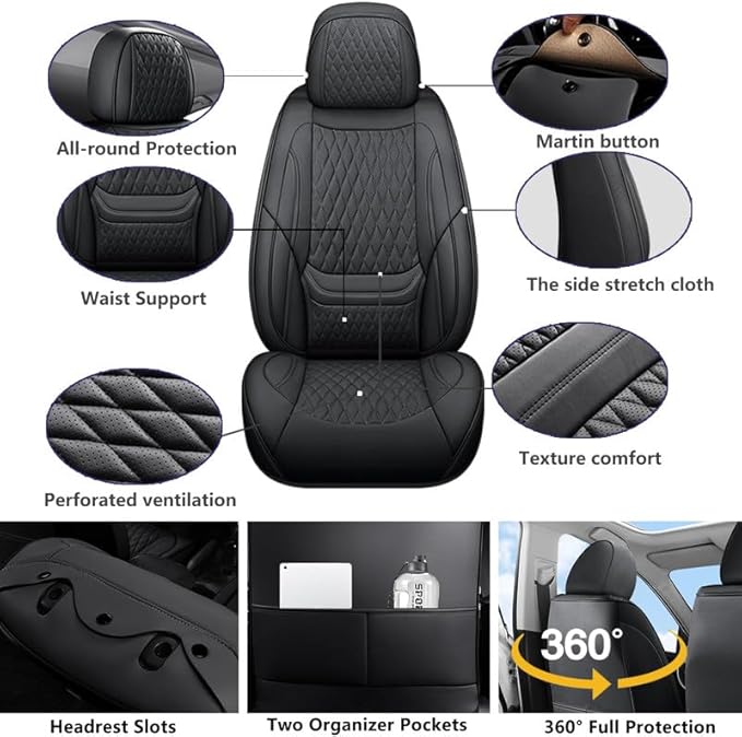 Front Seat Car Seat Covers Custom Fit for Saturn Aura 2006-2009 - Premium Faux Leather with Lumbar Support | Breathable, Waterproof, Anti-Slip, Durable (Black,Front Seat)