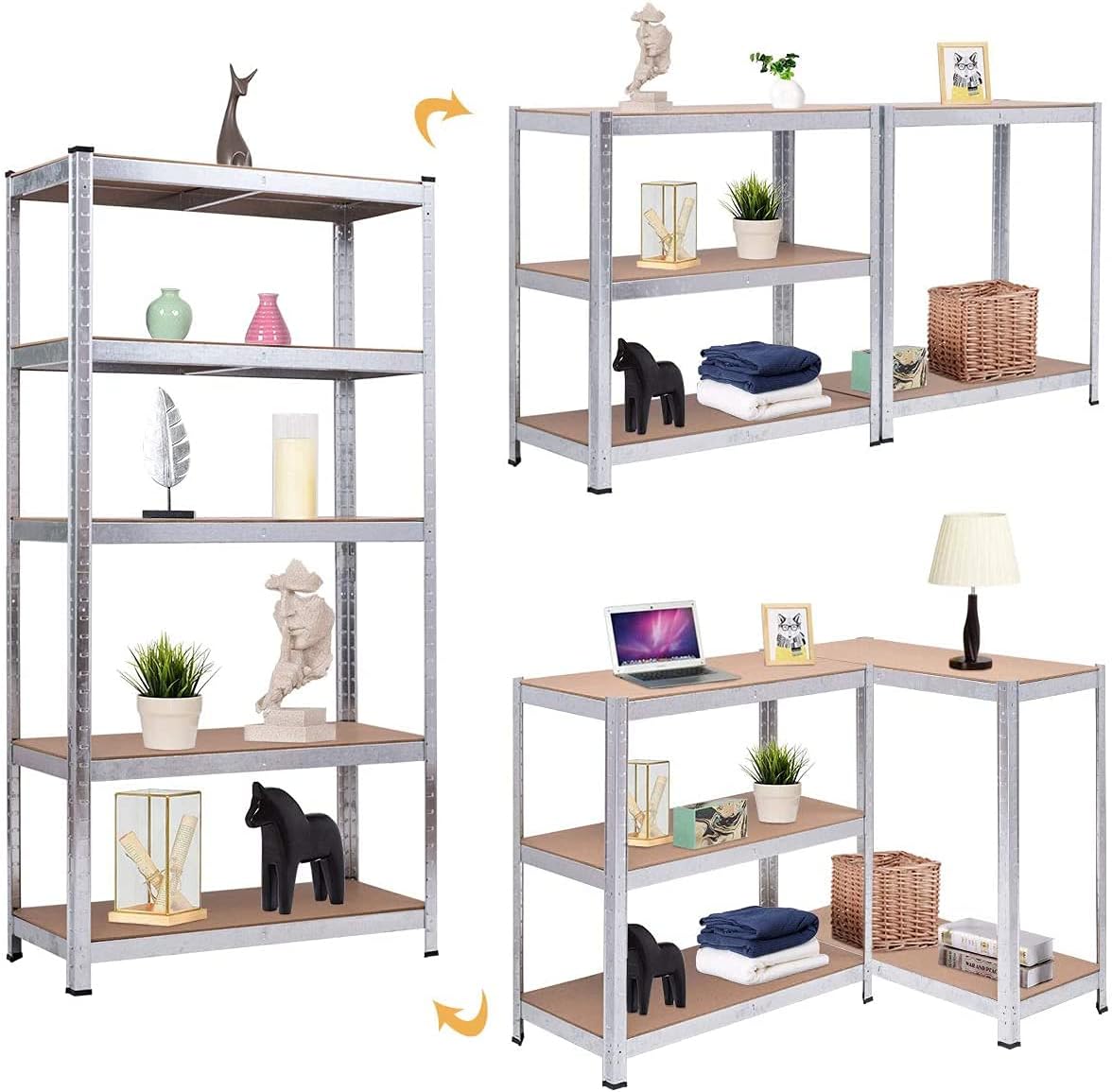 ERGOMASTER 5 Tiers Steel Shelves for Storage Heavy Duty Garage Organization Utility Shelf Rack for Books, Kitchenware and Tools Bolt-Free Assembly 72 x 16 x 72 inches (Set of 2,Silver)