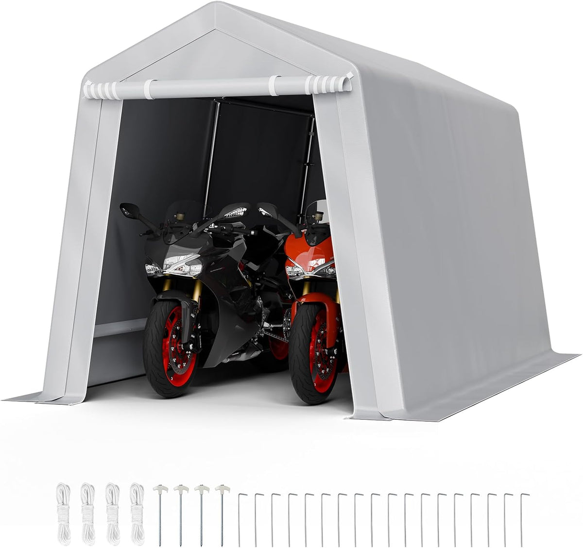 VEVOR Outdoor Storage Shed, 7 x 12 ft Portable Storage Tent with Roll-up Door & Vents, Waterproof Canopy Shed Shelter, Heavy Duty Frame, Patio Garage Carport for Motorcycle, Lawn Mower, Bike, Grey