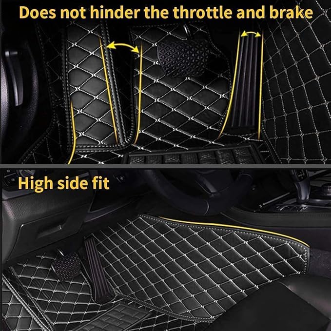 Custom Making Car Floor Mats Compatible for 2000-2025 All Mode Sedan SUV Sports Car Full Coverage Cute Pads Protection Non-Slip Leather Floor Liners (Black+Gray Edge)