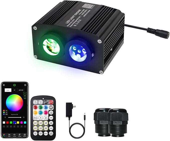 AZIMOM Dual Color 18W Twinkle Fiber Optic Starlight Box with Pure White Meteor, 2 in 1 Starlight Meteor Engine Sound Activated APP/Remote RGBW Light Source Driver for Car Home Star Lighting Decor
