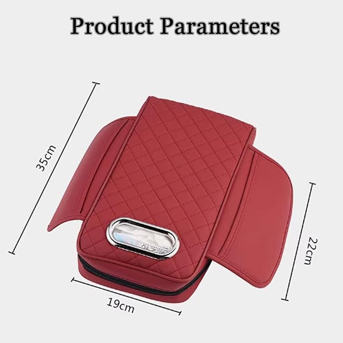 Car Center Console Cover for Infiniti FX SUV FX35 / FX37 / FX40 / FX45 /FX50, Leather Car Arm Rest Cover, Car Armrest Cushion with 2 Storage Bags Car Center Console Armrest Pad, C Black+Red