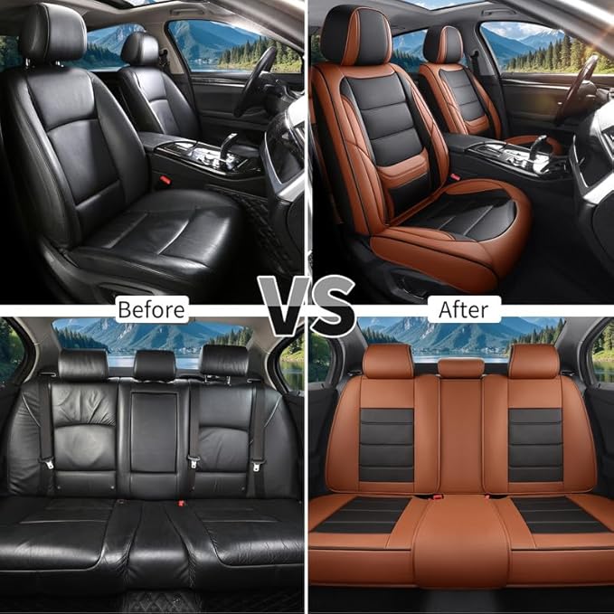 Car Seat Covers Full Set Custom Fit for Chevrolet/Chevy Trailblazer 2021-2026-Premium Faux Leather with Lumbar Support, Breathable, Waterproof, Anti-Slip, Easy to Install (Black&Brown,Full Set)
