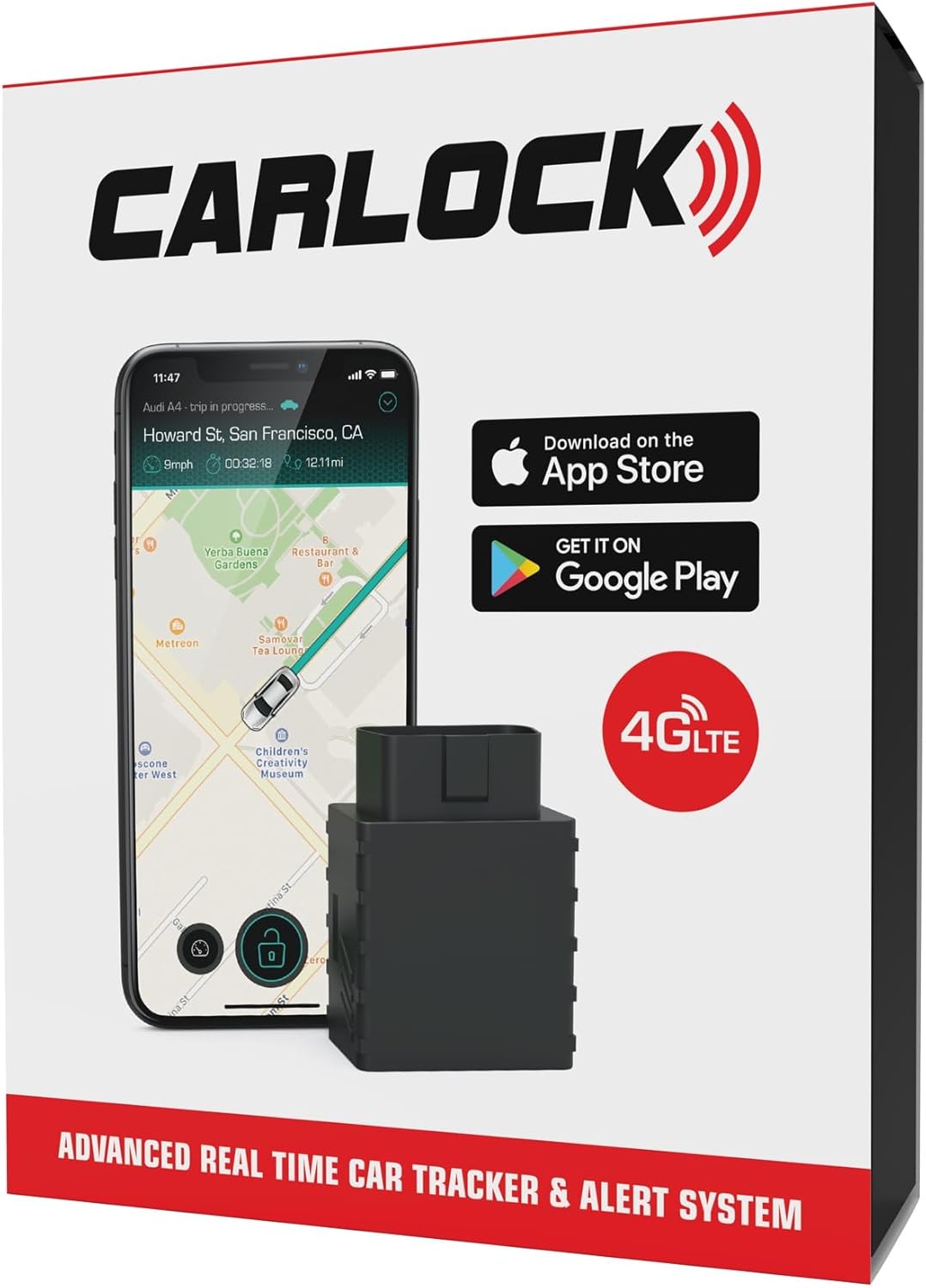 CARLOCK Anti Theft Car Device - Real Time 4G Car Tracker & Car Alarm System. Comes with Device & Phone App. Tracks Your Car in Real Time & Notifies You Immediately of Suspicious Behavior.OBD Plug&Play