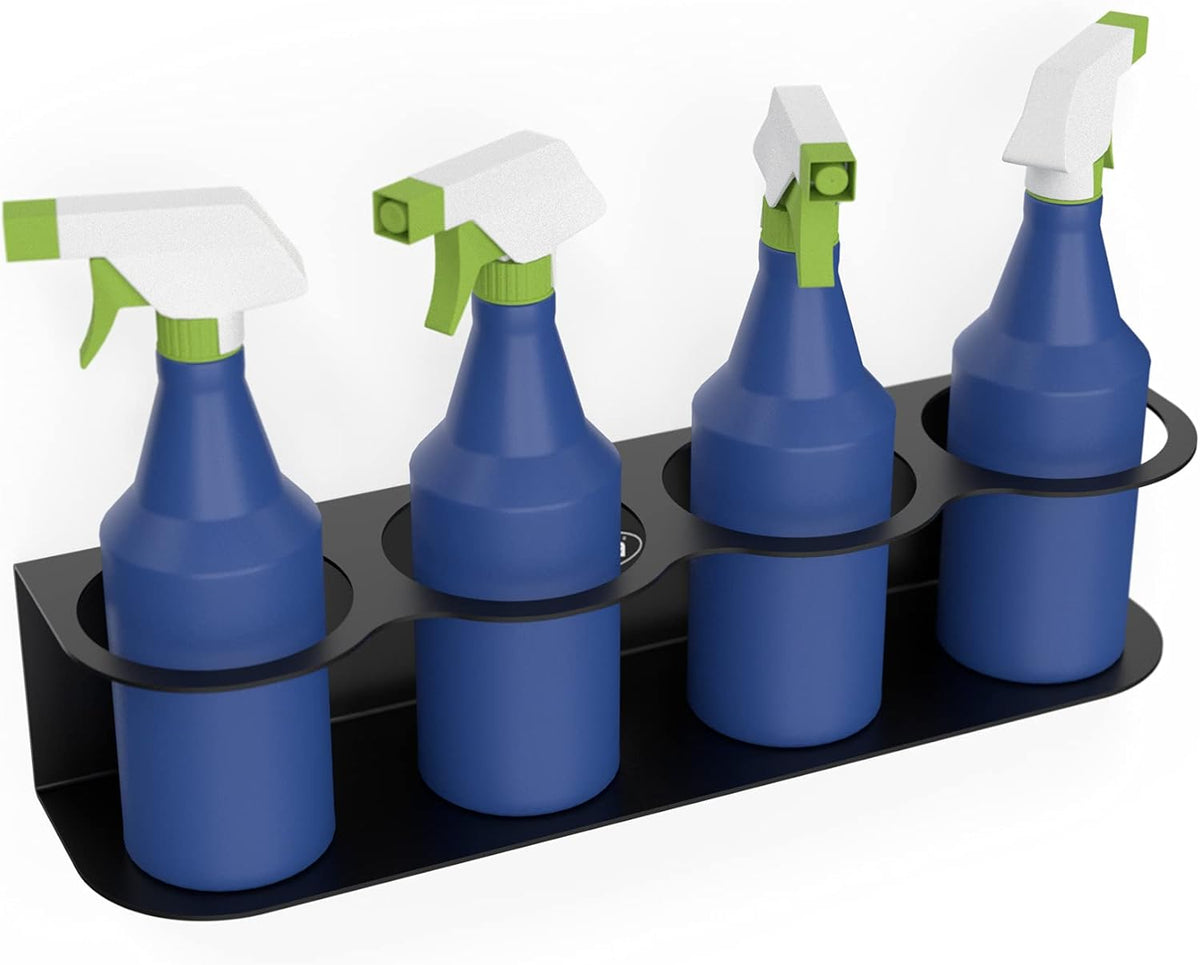 Koova 4 All-Purpose Spray Bottle Holder | Easy Install Wall Mount Hardware Included | Heavy-Duty Powder Coated Steel Storage Rack for Garage And Home | Craft Workspace Paint Bottle Organizer USA Made