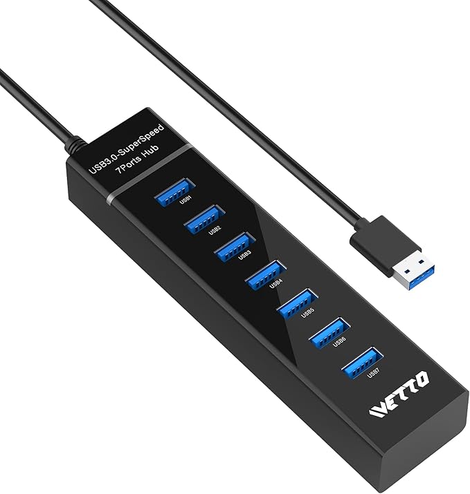 7-Port USB 3.0 Hub, IVETTO Data USB Hub Splitter with 3.3ft Long Cable for Laptop, PC, MacBook, Mac Pro, Mac mini, iMac, Surface Pro and More