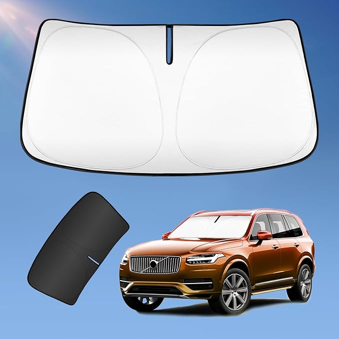 Sun Shade Sunshade for Volvo XC90 2016-2024 2025 2026 Windshield Cover, 4-Layers Sun Shield 250T Silver Sun Visor Foldable Front Window Shade Blocks UV Rays Car Accessories