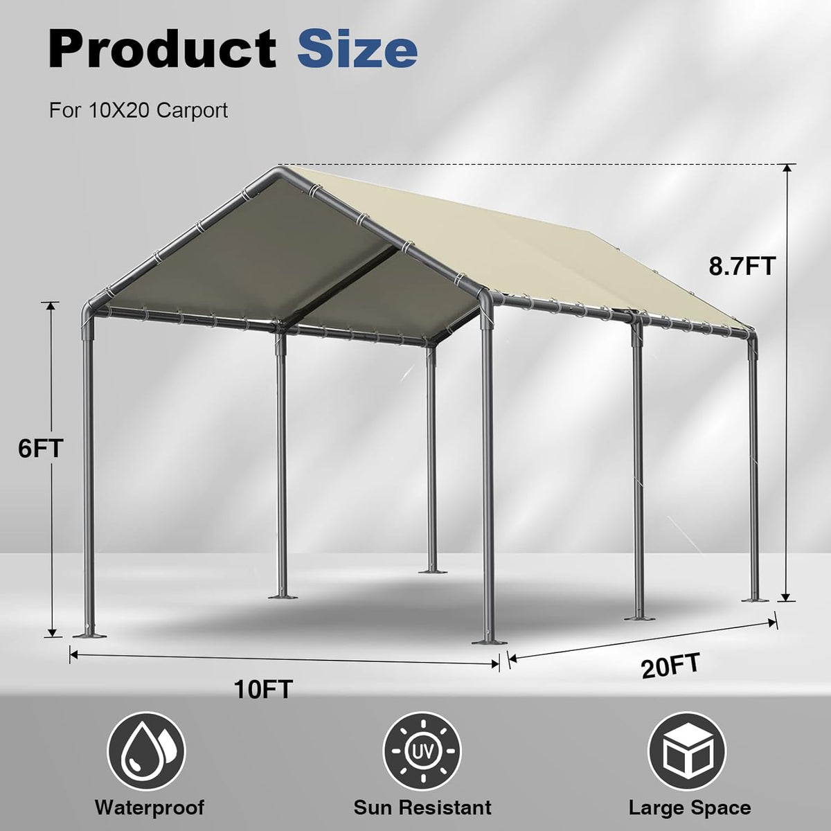 Grezone 10 x 20ft Heavy Duty Carport,Portable Car Tent Garage,All Season UV Resistant Car Canopy for Auto,Truck,Boat,Car (Beige)