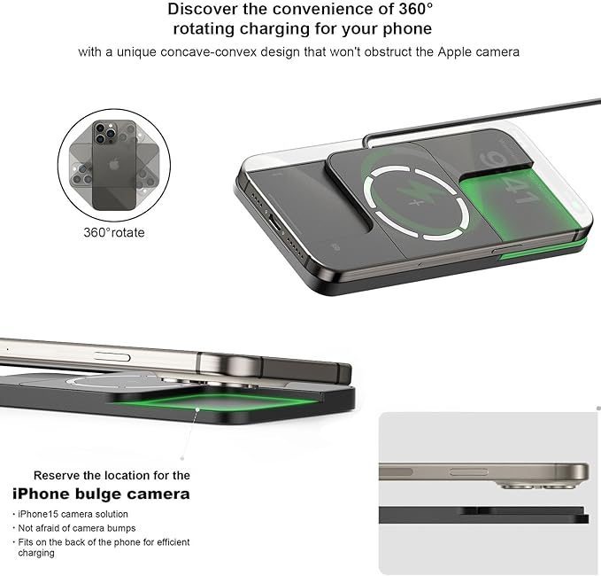 Wireless Charger Car Magnetic Charging pad Fast Wireless Phone Charger Cell Phone Cordless Charging mat Compatible with iPhone 16/15/14/13/12, Airpods Earbuds(C11MAG)